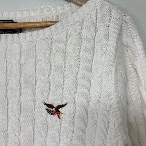 American Living Kids White Cable Knit Sweater With Embroidered Eagle Size M